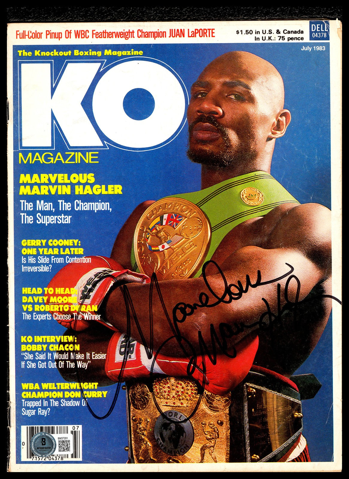 Marvelous Marvin Hagler Autographed Signed Magazine Beckett BAS QR #BM37201