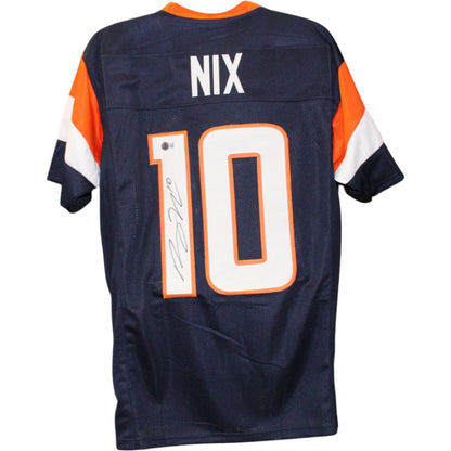 Bo Nix Autographed/Signed Pro Style sz XL Blue Jersey Beckett Witness 51396