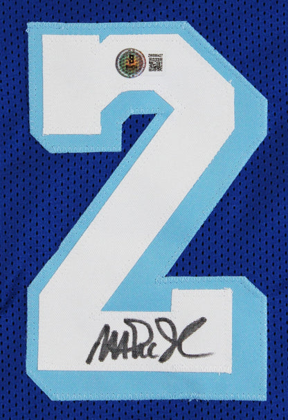 Magic Johnson Signed Blue Throwback Pro Style Framed Jersey BAS Witnessed 2