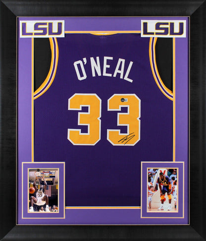 LSU Shaquille O'Neal Signed Purple Pro Style Framed Jersey BAS Witnessed 2