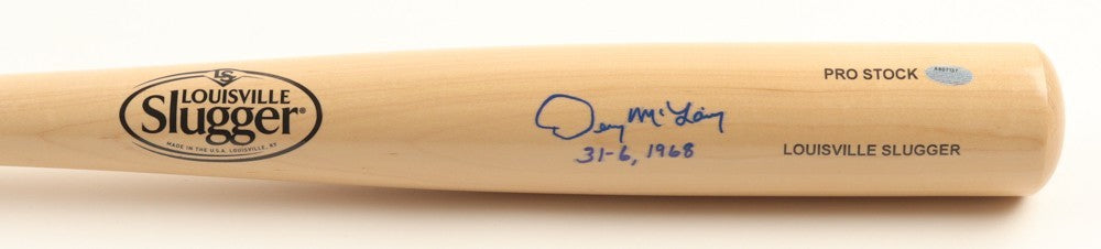 Denny McLain Signed Louisville Slugger Pro Stock Bat "31-6 1968" Detroit Tigers