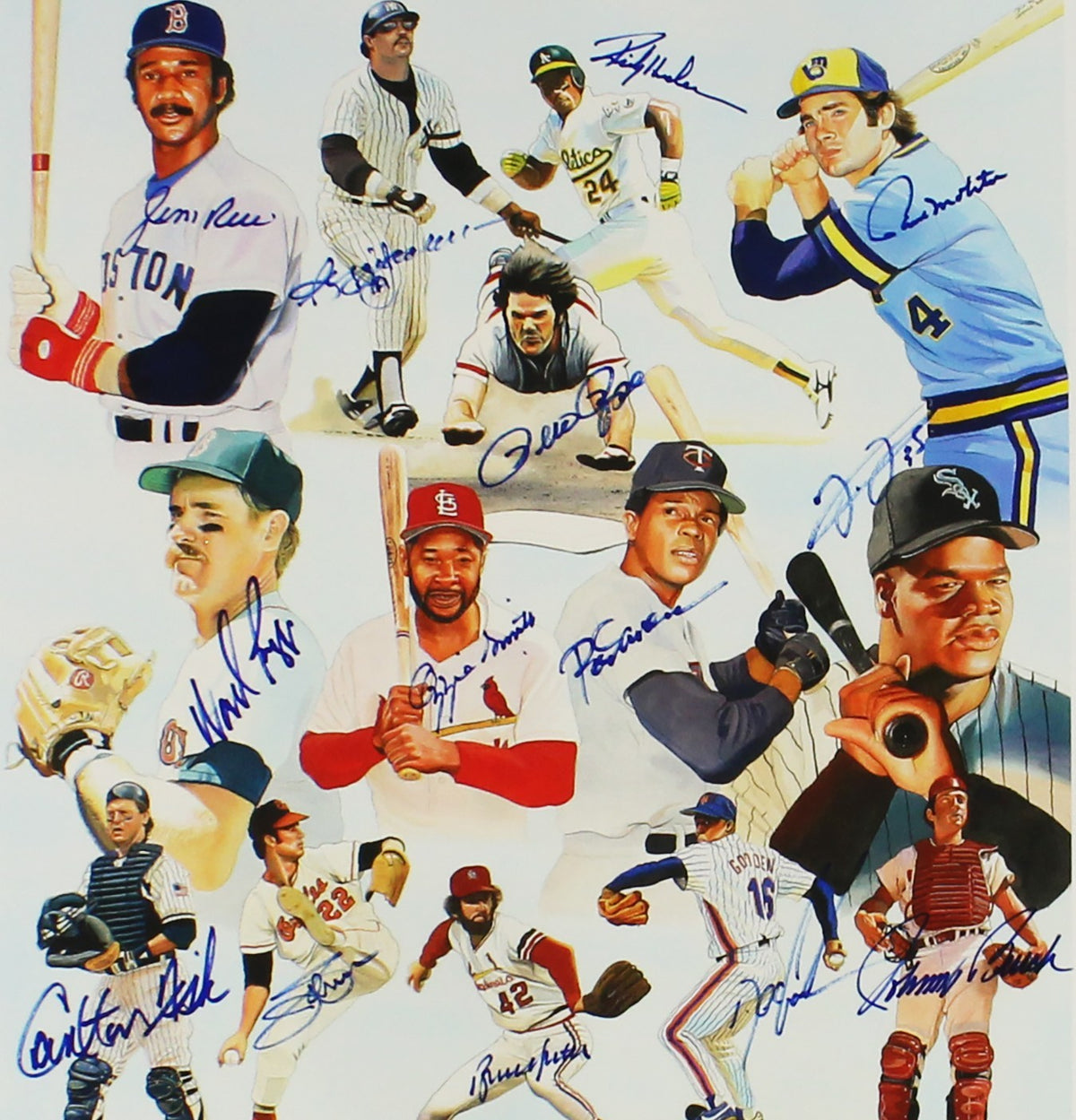 J Rice, R Jackson, R Henderson Signed #5A Team of Dreams 16x23 MLB Print 14 Sigs