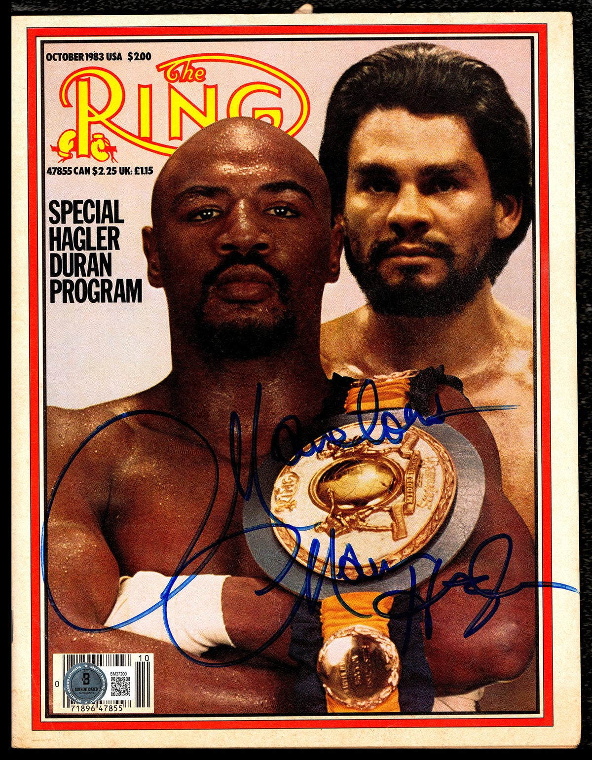 Marvelous Marvin Hagler Autographed Signed Magazine Beckett BAS QR #BM37200