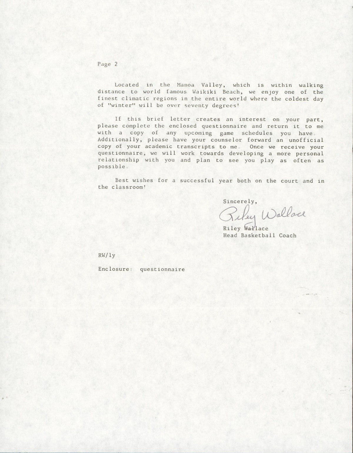 Shaquille O'Neal Signed 1988 University of Hawaii Recruitment Letter BAS