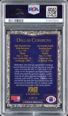 Emmitt Smith & Michael Irvin Signed 1992 Pro Set #5 PC Card 9! Auto 10! PSA Slab