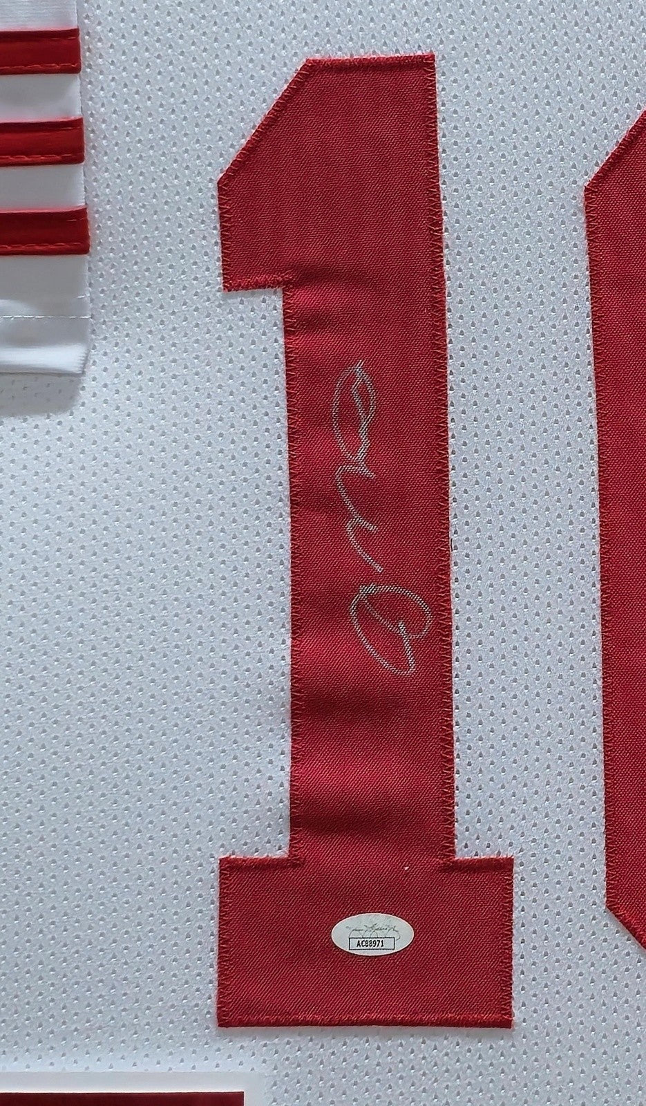 SUEDE FRAMED SAN FRANCISCO 49ERS JOE MONTANA AUTOGRAPHED SIGNED JERSEY JSA COA