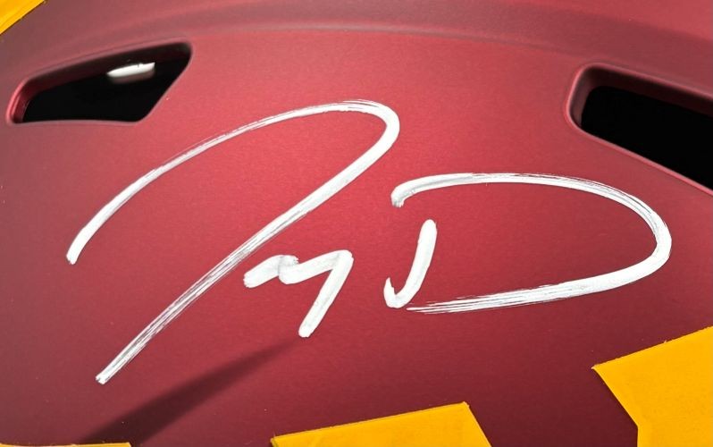 Jayden Daniels Signed Commanders FS Replica Speed Helmet Fanatics w/ Case