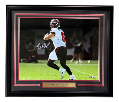 Baker Mayfield Signed Framed 16x20 Buccaneers Spotlight White Jersey Photo BAS