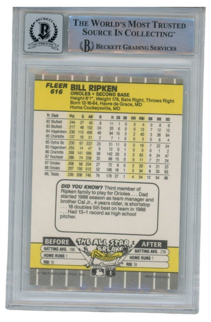 Billy Ripken Autographed 1989 Fleer #616 Error Card 10 Grade Beckett 52501