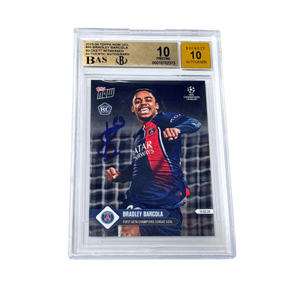 Bradley Barcola Signed 2023-24 Topps Now UCL #95 First Goal RC - BGS 10 AUTO 10