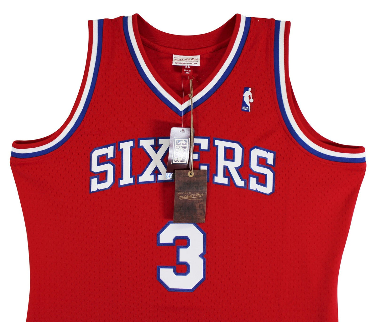 76ers Allen Iverson Signed Red 2002-03 M&N HWC Swingman Jersey BAS Witnessed