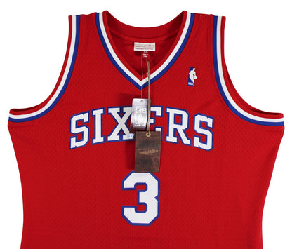 76ers Allen Iverson Signed Red 2002-03 M&N HWC Swingman Jersey BAS Witnessed