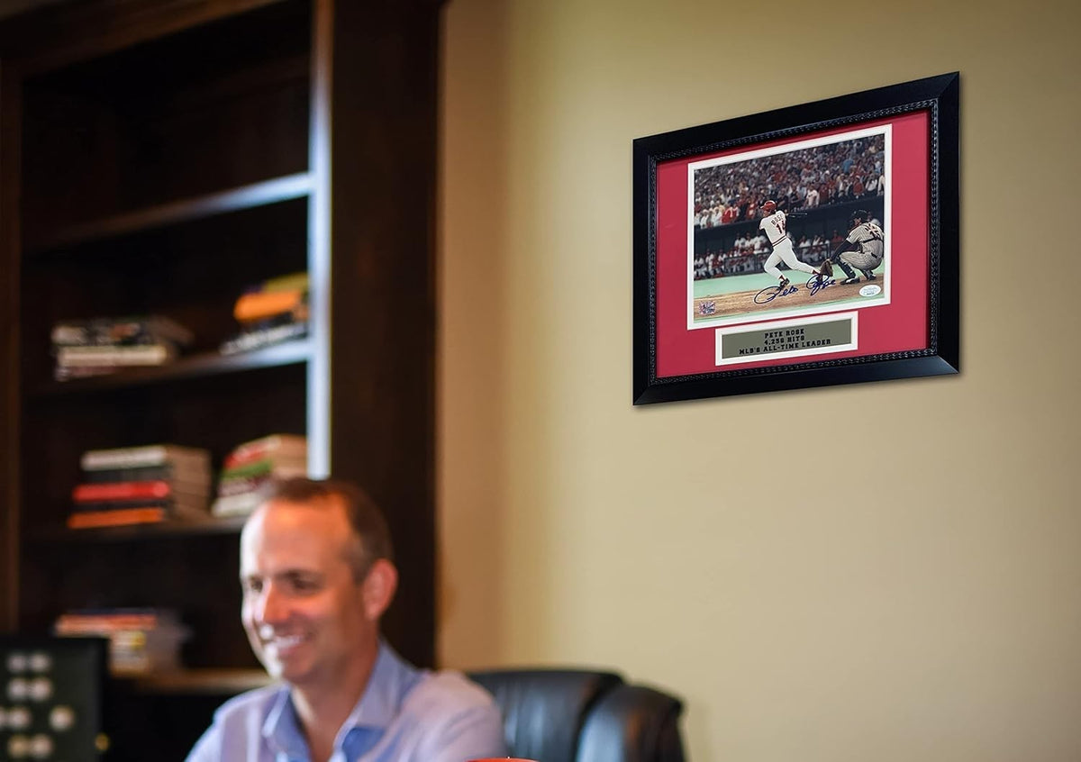 Pete Rose Autographed Signed Framed Baseball 8x10 Photo 4192 4256 Hit JSA COA