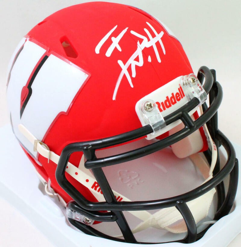 T.J. Watt Signed Wisconsin Badgers AMP Speed Mini Helmet- Beckett W Holo *White