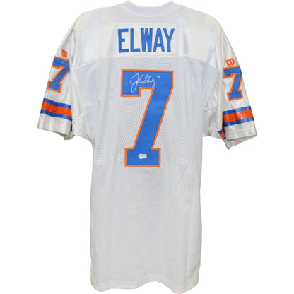 John Elway Autographed Denver Broncos Wilson Sz 46 White Jersey Beckett 52847