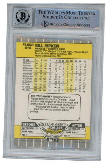 Billy Ripken Autographed 1989 Fleer #616 Error Card 10 Grade Beckett 52547