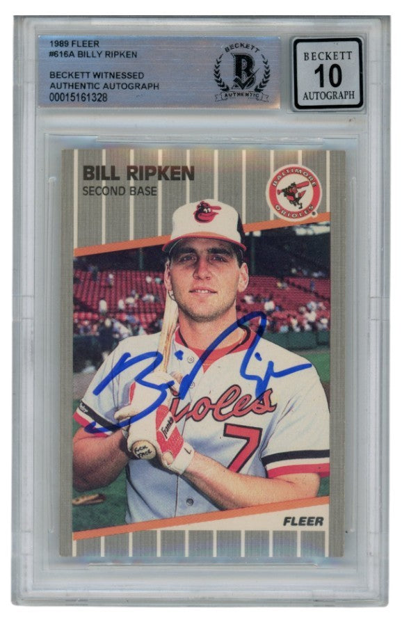 Billy Ripken Autographed 1989 Fleer #616 Error Card 10 Grade Beckett 52562