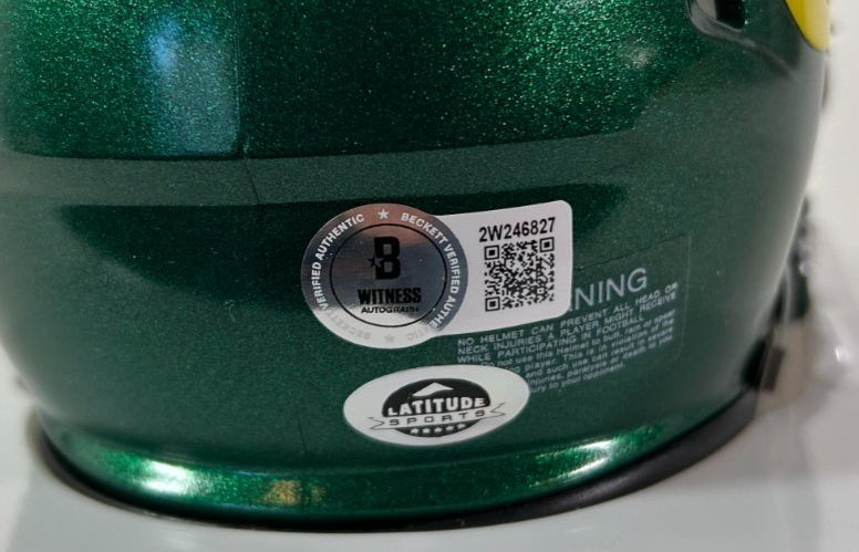 Bo Nix Autographed Dark Green Oregon Ducks Riddell Mini Helmet - Beckett COA