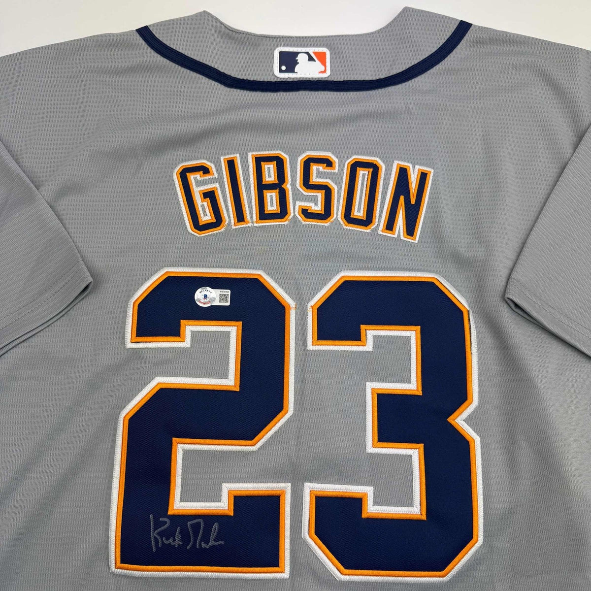 Autographed/Signed Kirk Gibson Detroit Tigers Grey Jersey Beckett BAS COA