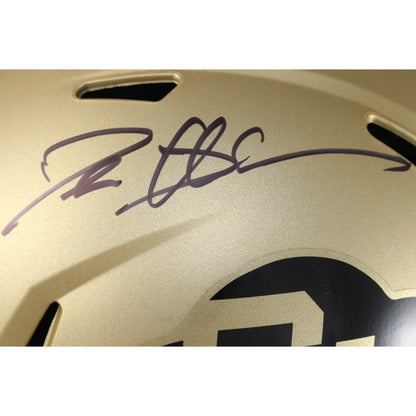 Travis Hunter Deion Sanders Signed Colorado Buffaloes F/S Helmet Beckett 51411