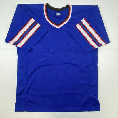 Autographed/Signed Jim Kelly Thurman Thomas Andre Reed Dynasty Jersey JSA COA