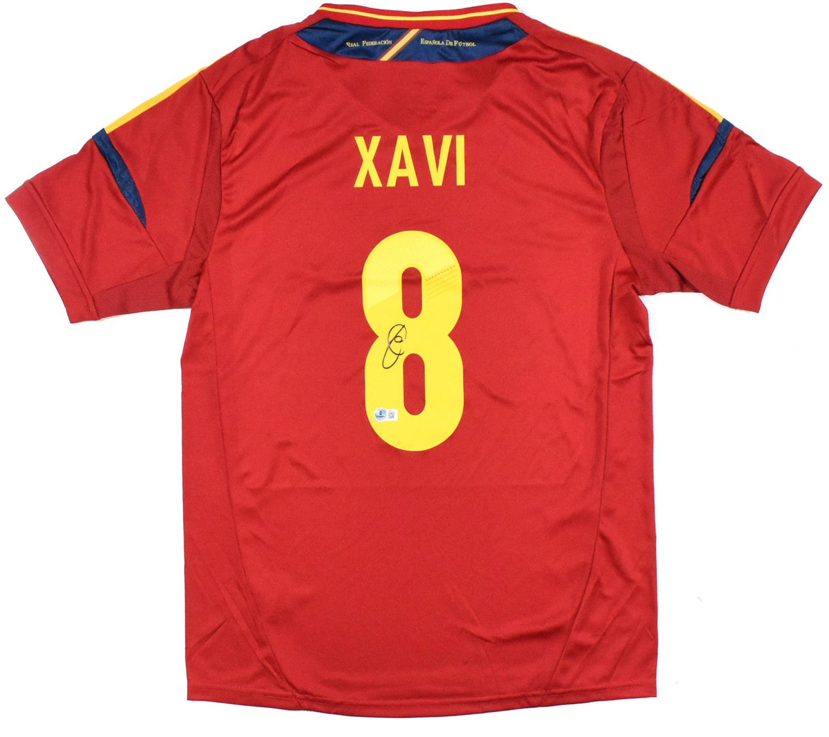 Xavi Autographed Spain Home Soccer Jersey #8 - Beckett Hologram *M