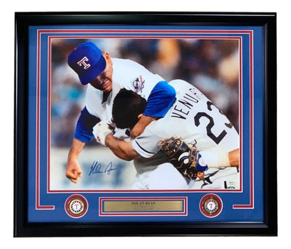 Nolan Ryan Signed Framed 16x20 Texas Rangers Ventura Fight Photo PSA/DNA