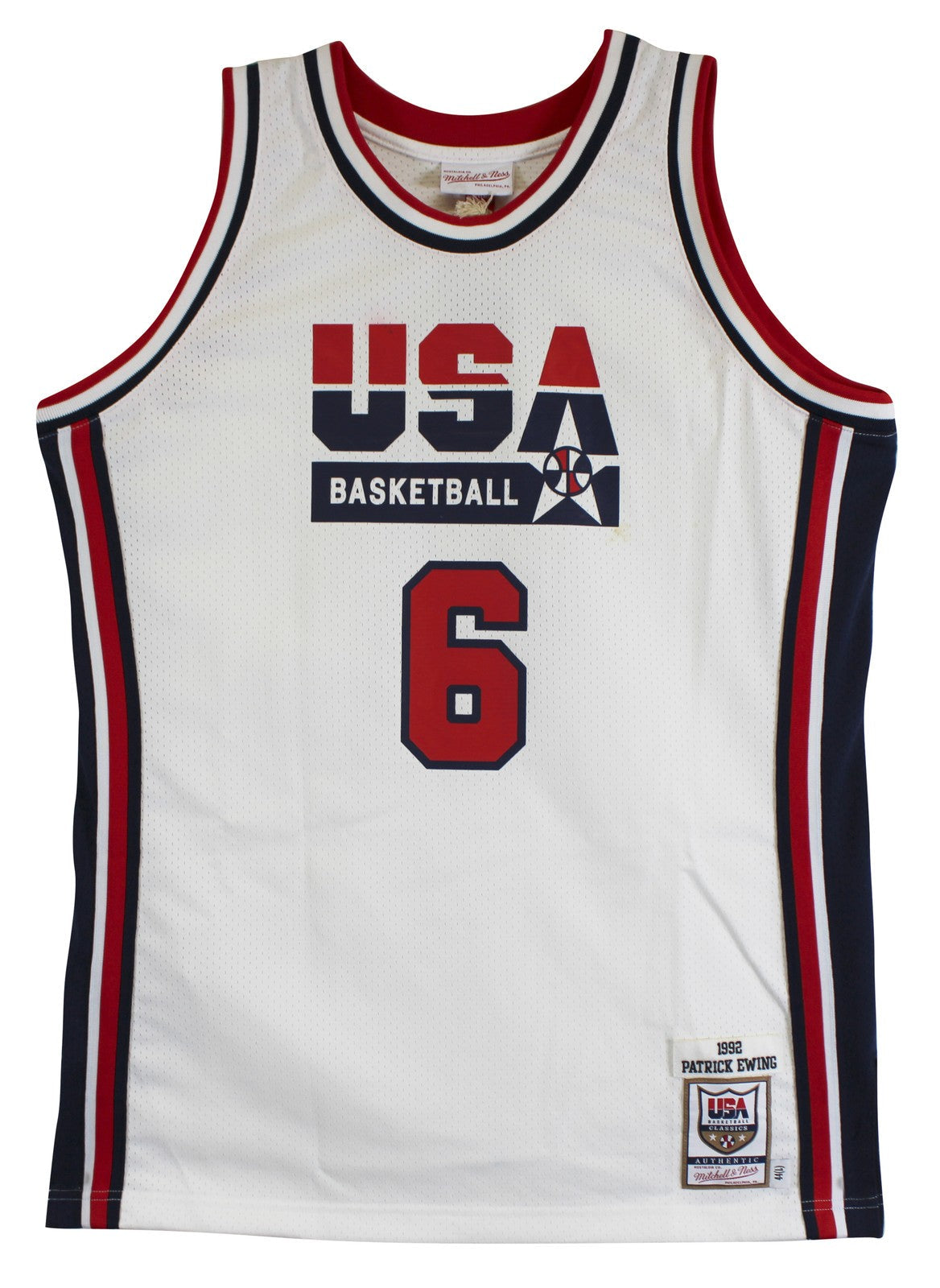 Knicks Patrick Ewing Signed White M&N 1992 USA Authentic Jersey BAS #BV01198
