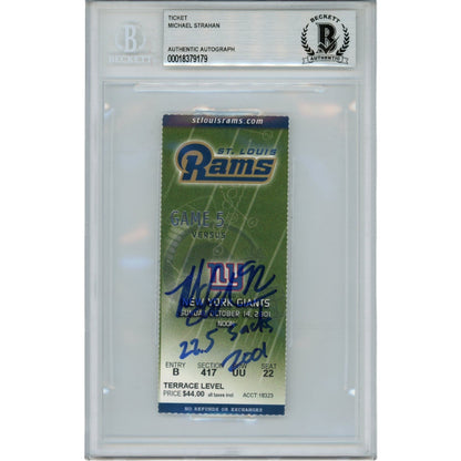 Michael Strahan Autographed New York Giants 2001 Ticket 22.5 Sacks Beckett 49825