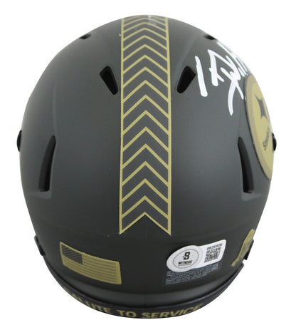 Steelers T.J. Watt Signed Salute to Service IV Speed Mini Helmet W/ Case BAS Wit