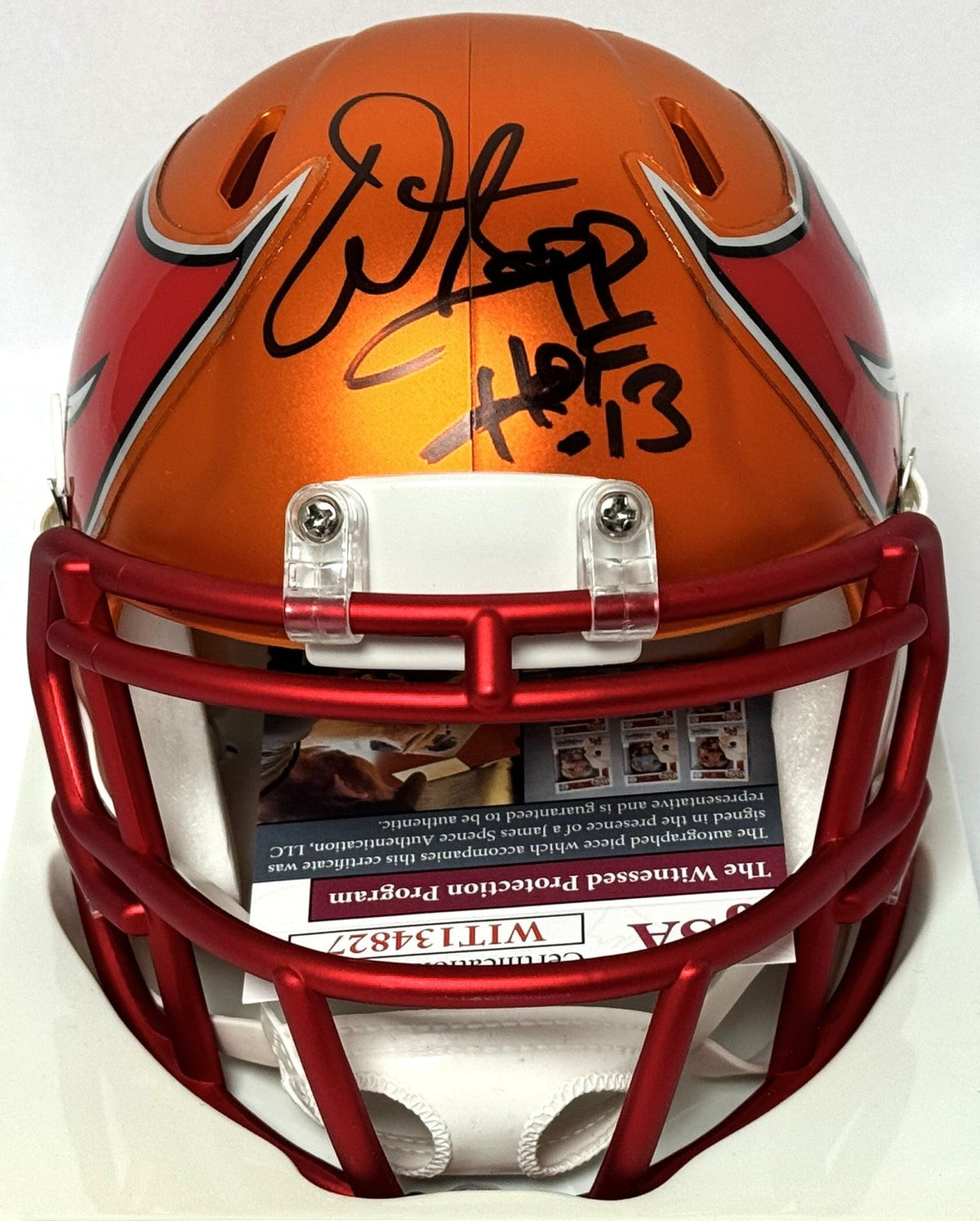 Warren Sapp Autographed Bucs W/ HOF Blaze Speed Mini Helmet - JSA *Black