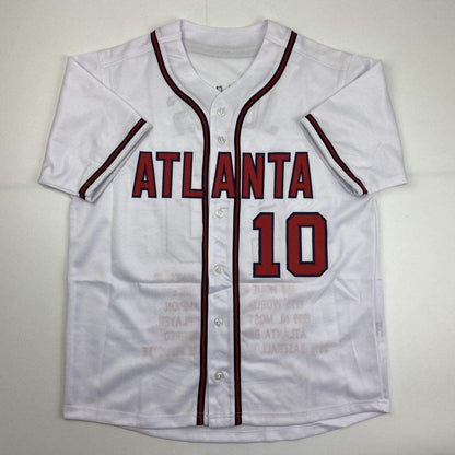 Autographed/Signed CHIPPER JONES Atlanta White Stat Baseball Jersey JSA COA Auto