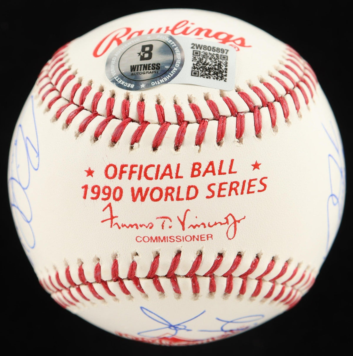 1990 World Series Cincinnati Reds Team Signed Baseball by 8 B. Larkin & E. Davis