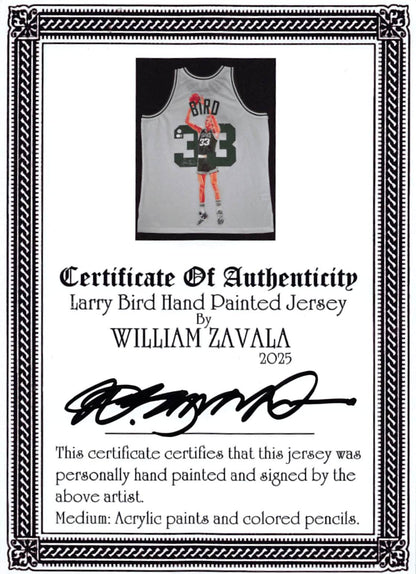 Larry Bird Signed Hand Painted LE 1/1 By William Zavala Framed Jersey BAS Wit