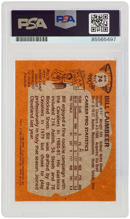 Bill Laimbeer Signed Cavaliers 1981 Topps RC Basketball Card #74W (PSA / Auto 9)