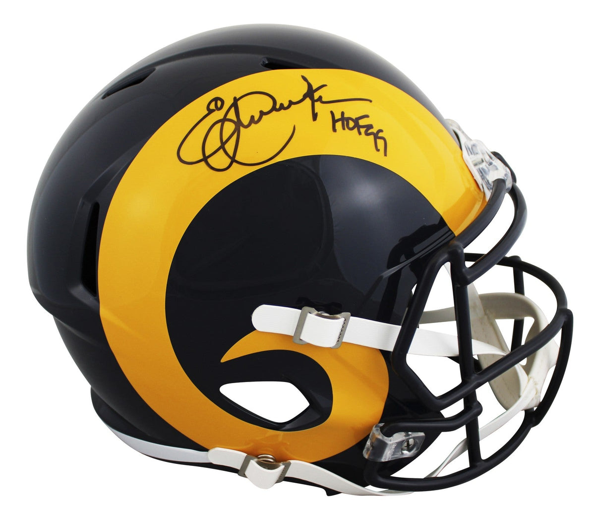 Rams Eric Dickerson "HOF 99" Signed 1981-99 TB F/S Speed Rep Helmet W/ Case BAS