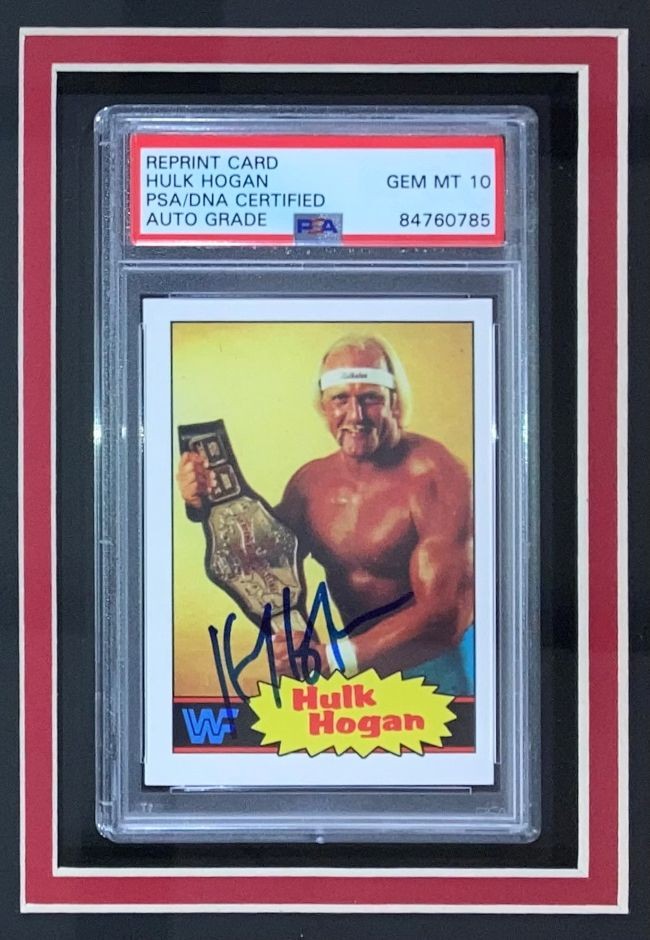 Hulk Hogan Signed Framed Reprint 1985 Topps #1 Rookie Card PSA Auto 10