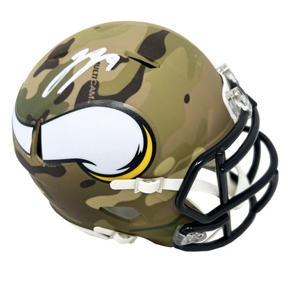J.J. McCarthy Minnesota Vikings Signed Riddell Camo Mini Helmet BAS Beckett