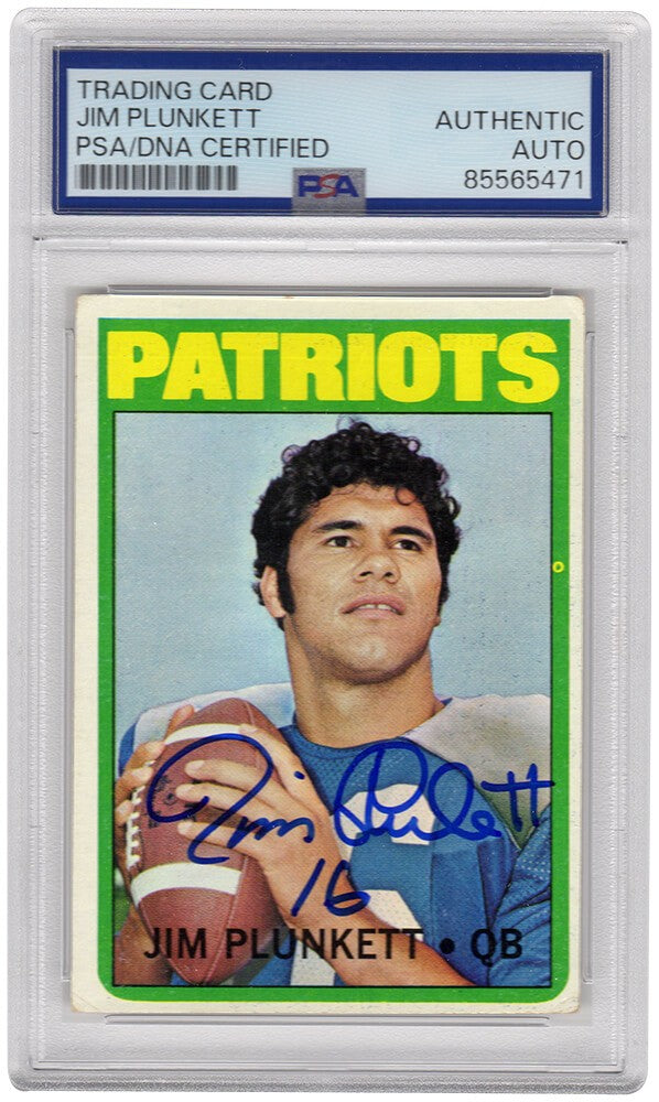 Jim Plunkett Signed Patriots 1972 Topps RC Football Card #65 -(PSA Encapsulated)