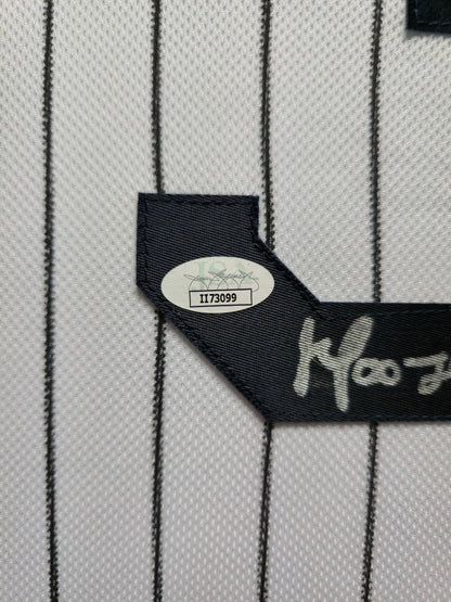 FRAMED NEW YORK YANKEES MIKE MUSSINA AUTOGRAPHED SIGNED JERSEY JSA COA