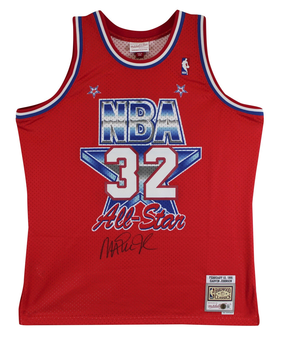 Lakers Magic Johnson Signed 1991 M&N HWC All-Star Red Swingman Jersey BAS Wit