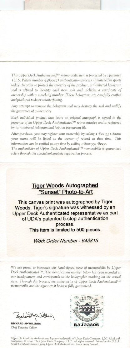 Tiger Woods Signed & Framed 32x40 "Sunset" Canvas LE #467/500 UDA #BAJ22806
