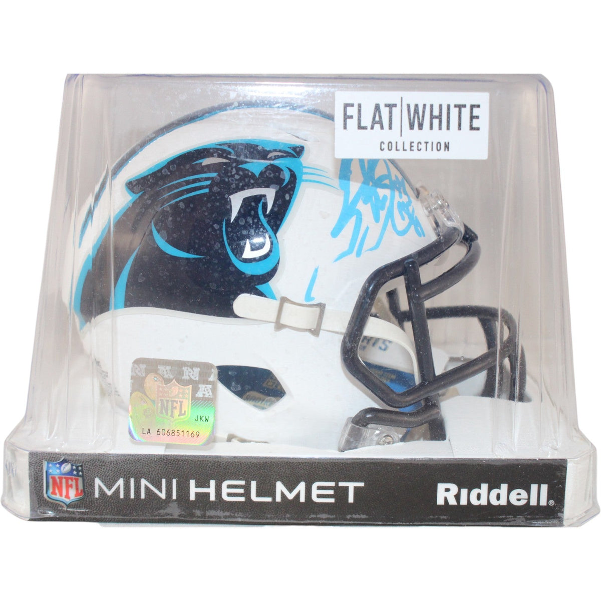 Steve Smith Autographed Carolina Panthers Mini Helmet Flat White Radtke 53148