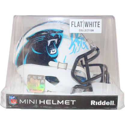 Steve Smith Autographed Carolina Panthers Mini Helmet Flat White Radtke 53148