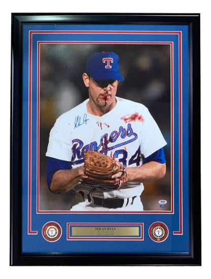 Nolan Ryan Signed Framed 16x20 Texas Rangers Bloody Lip Photo PSA/DNA