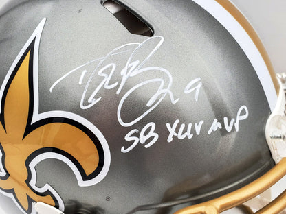 Drew Brees Auto Saints Flash Silver Full Size Auth Speed Helmet SB XLIV MVP BAS