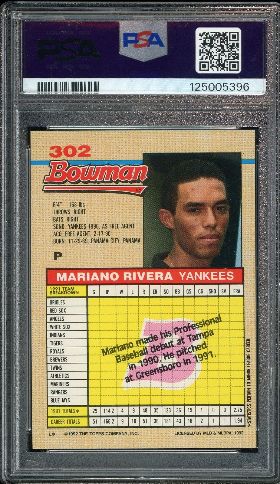 1992 Bowman Mariano Rivera RC Yankees Signed Enter Sandman PSA/DNA 10 Auto