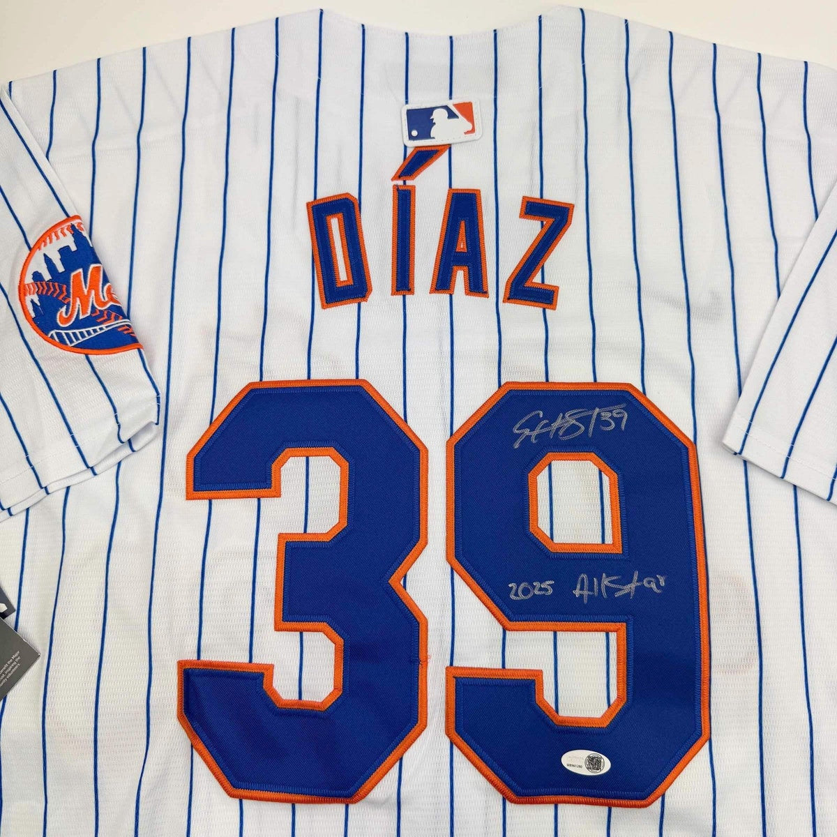 Autographed/Signed Edwin Diaz 2025 All-Star New York Pinstripe Jersey JSA COA