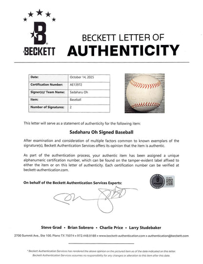 Sadaharu Oh Authentic 2x Signed English & Japanese Baseball BAS #AE13972