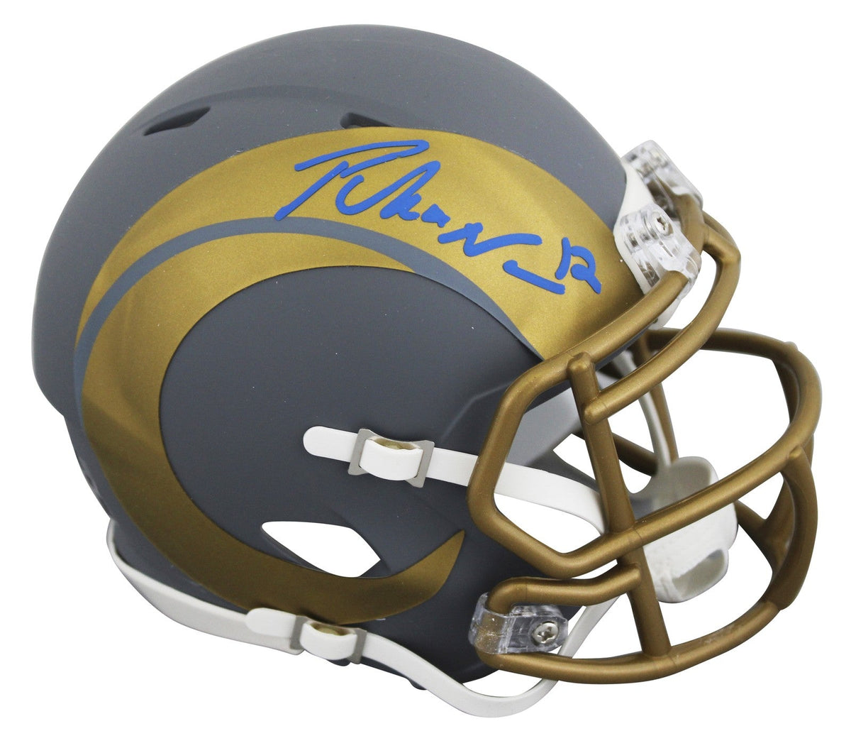 Rams Puka Nacua Signed Slate Speed Mini Helmet W/ Case w/ Blue Sig Fanatics